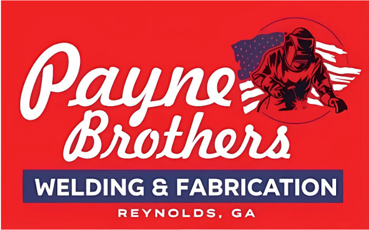 Logo text Payne Brothers Welding & Fabrication, sketch of welder at work in top right